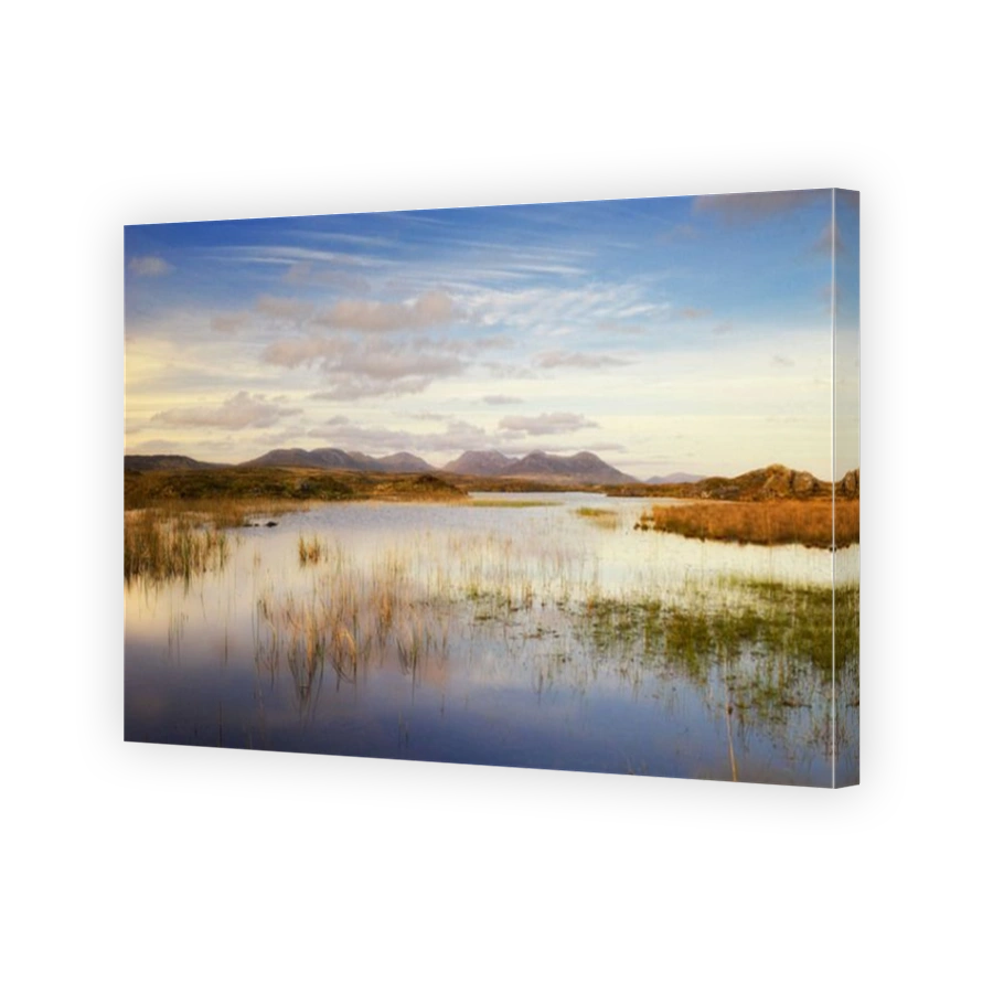 Bog landscape with the 12 Bens mountain range in the background - Connemara, County Galway, Ireland