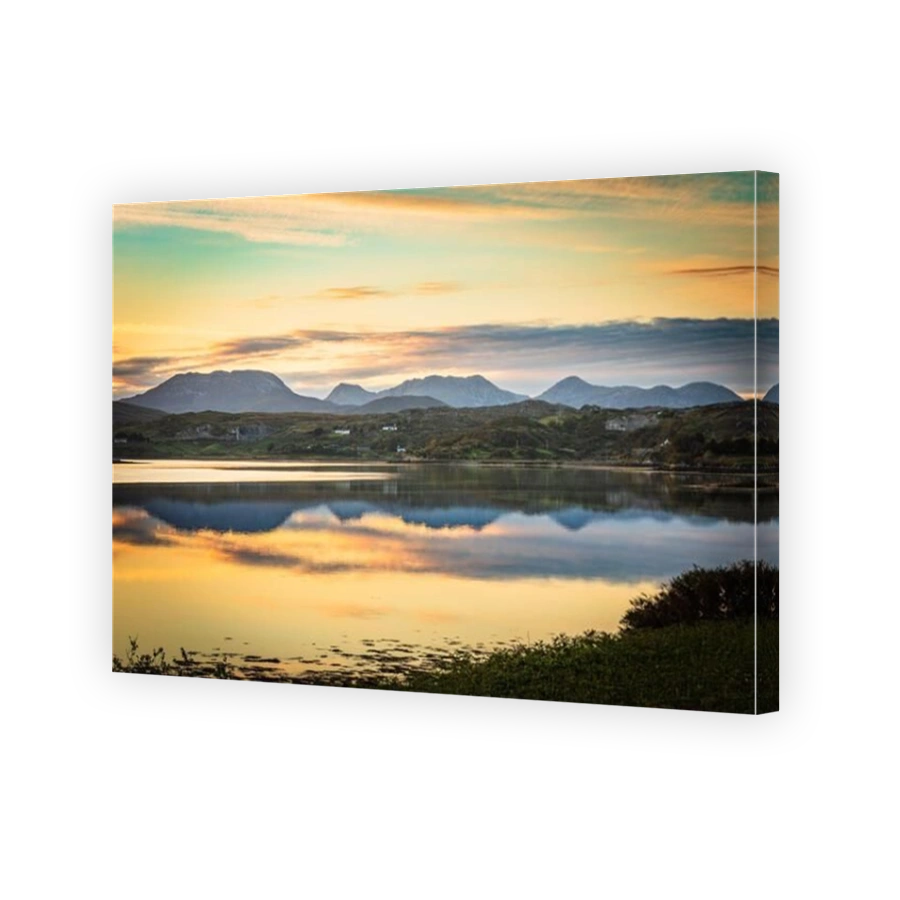 Western aspect of The Twelve Bens across Streamstown Bay, Connemara, County Galway, Ireland.