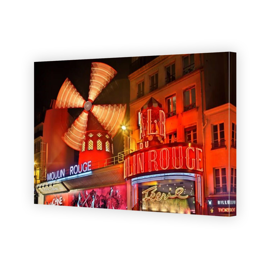 Moulin Rouge ("red mill") one of the world's most famous cabarets, at Pigalle district, close to Montmartre, Paris, France
