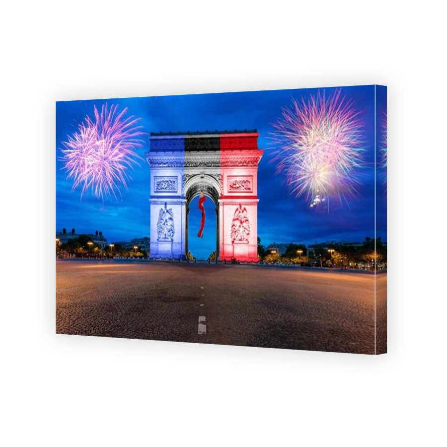 Arc de Triomphe Paris and Champs Elysees with New year fireworks at Paris, France.
