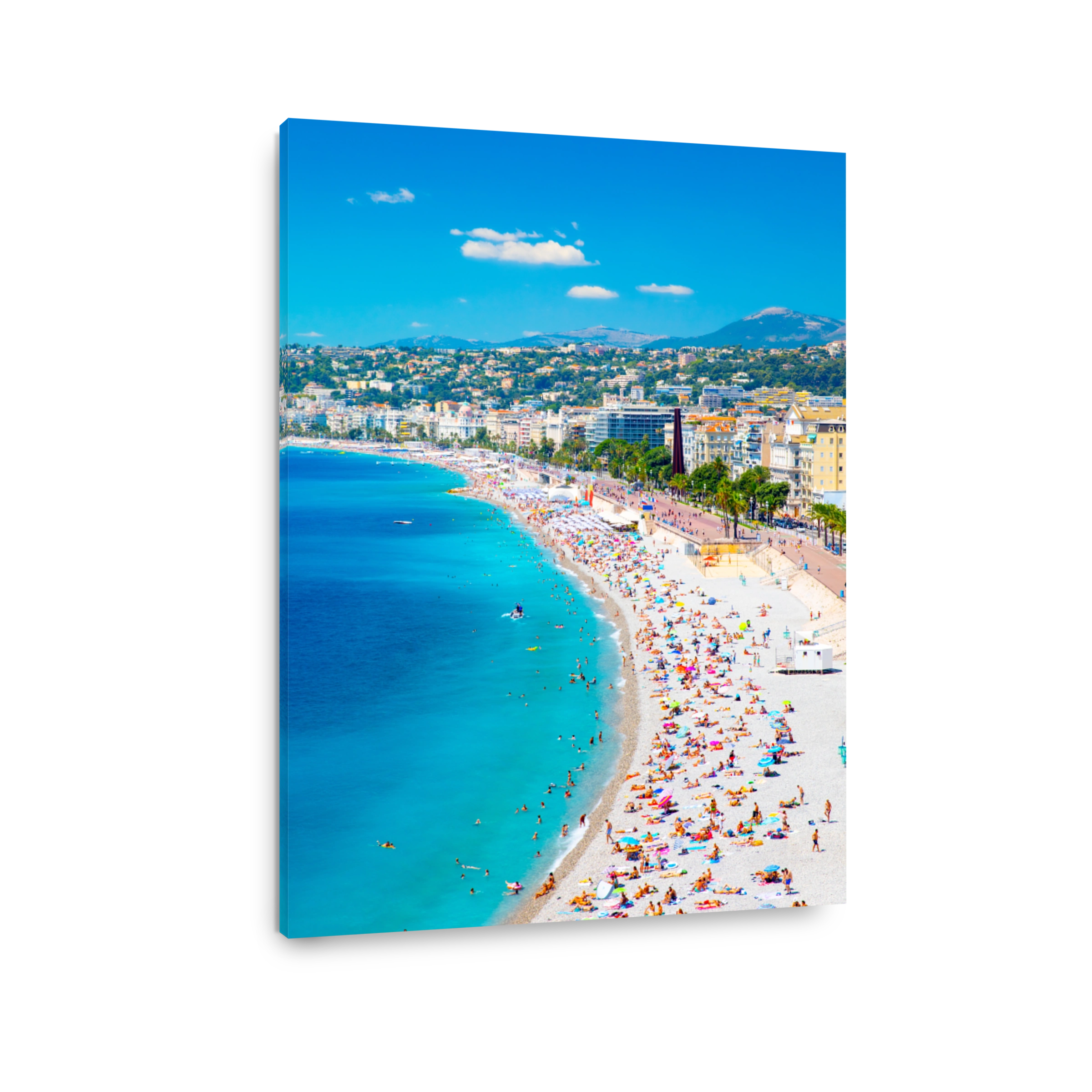 Panoramic view of coastline and beach in Nice, Cote d'Azur, France