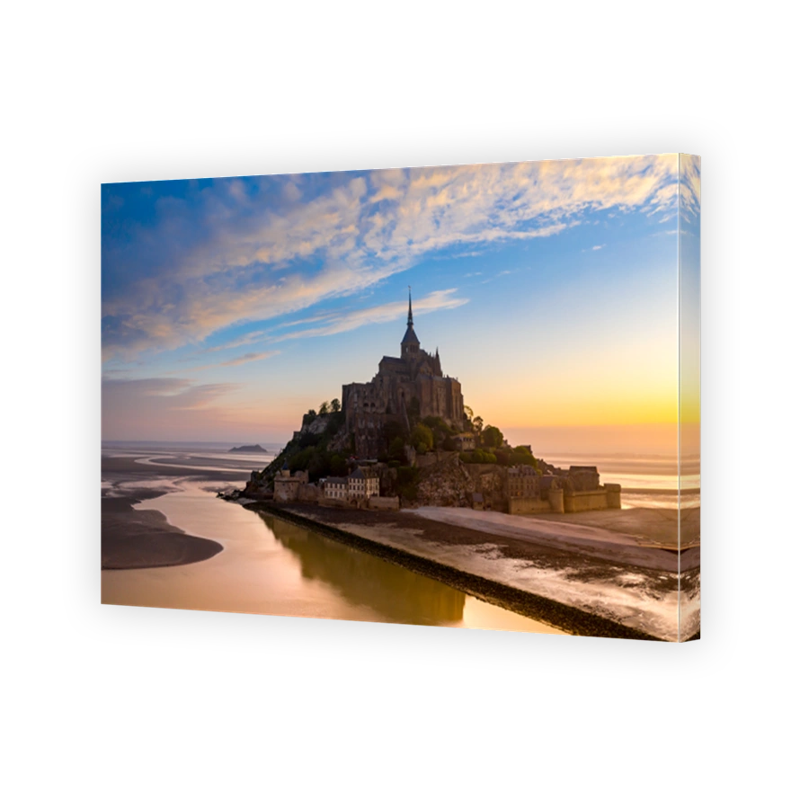 Mont Saint-Michel view in the sunrise light. France