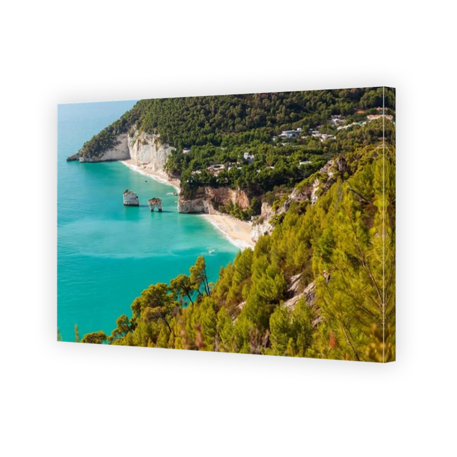 View of the bay, Vieste town, Gargano, Foggia district, Apulia, Puglia, Italy