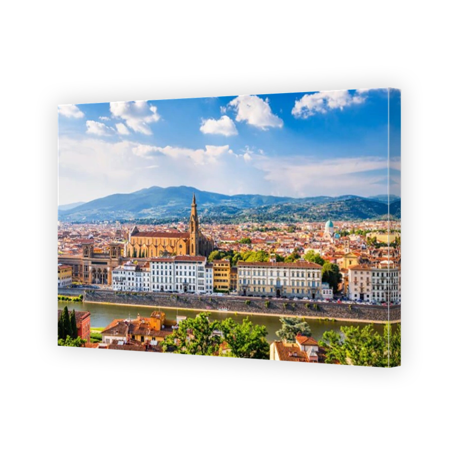 Florence, Tuscany - Sunset at Duomo Santa Maria del Fiori and Arno River, Renaissance architecture in Italy.