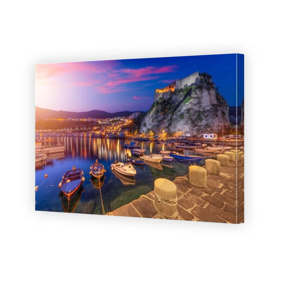 Scilla, Italy cityscape in Reggio Calabria in the port at dawn.