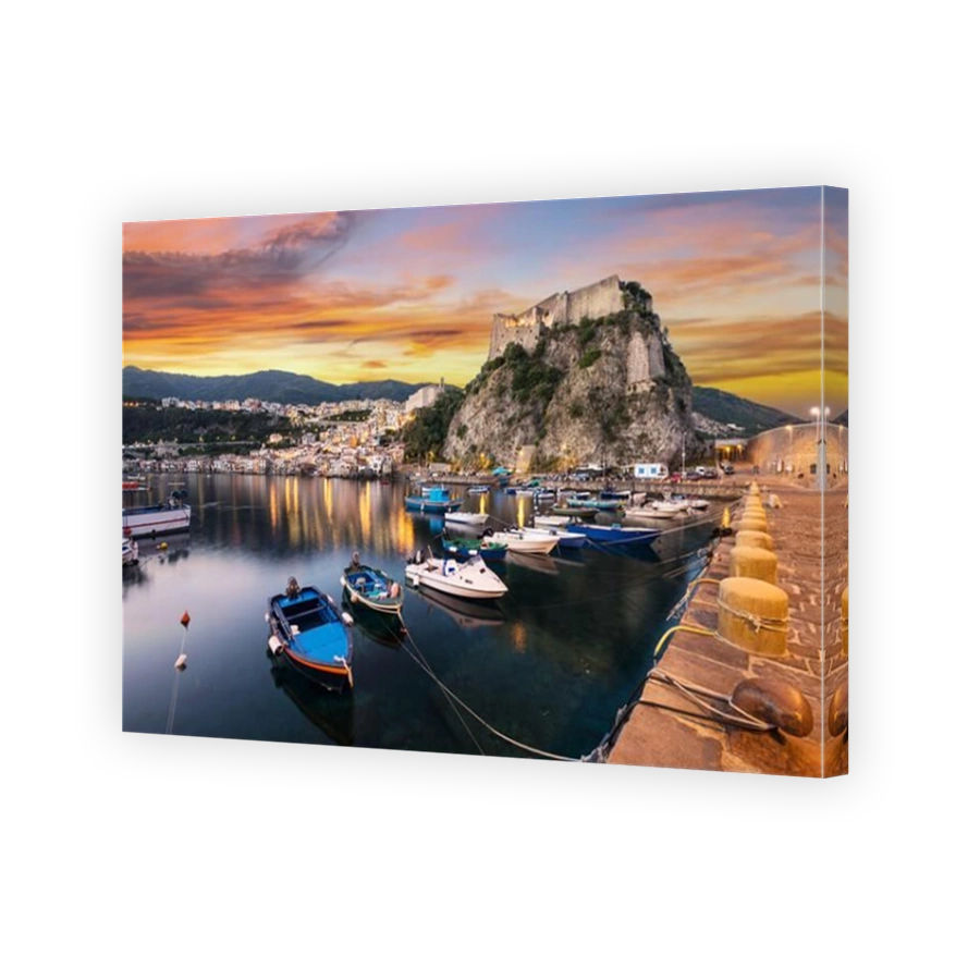 Scilla, Italy coastal townscape in Reggio Calabria at the port.