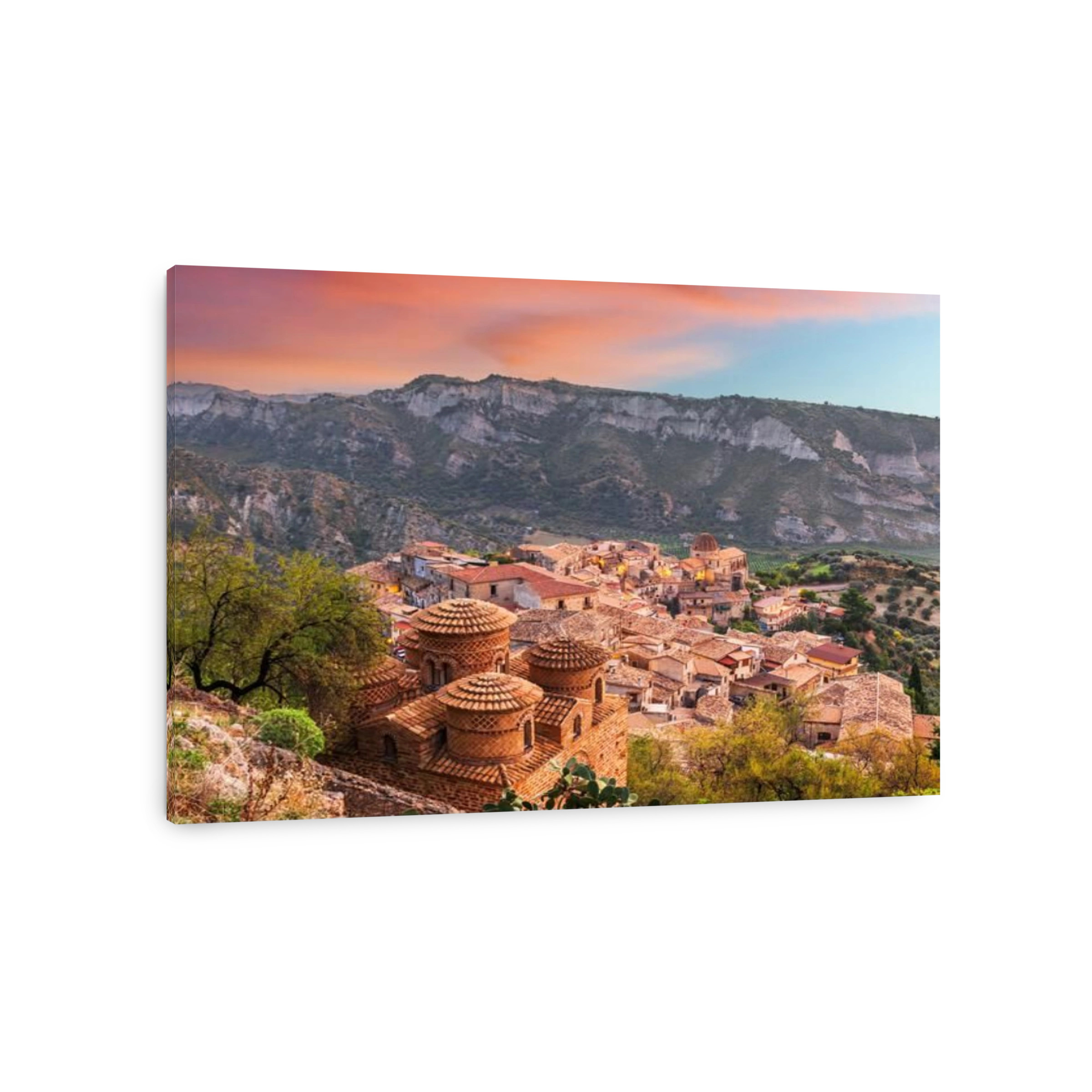 Stilo, Italy with the Byzantine Church at dusk.