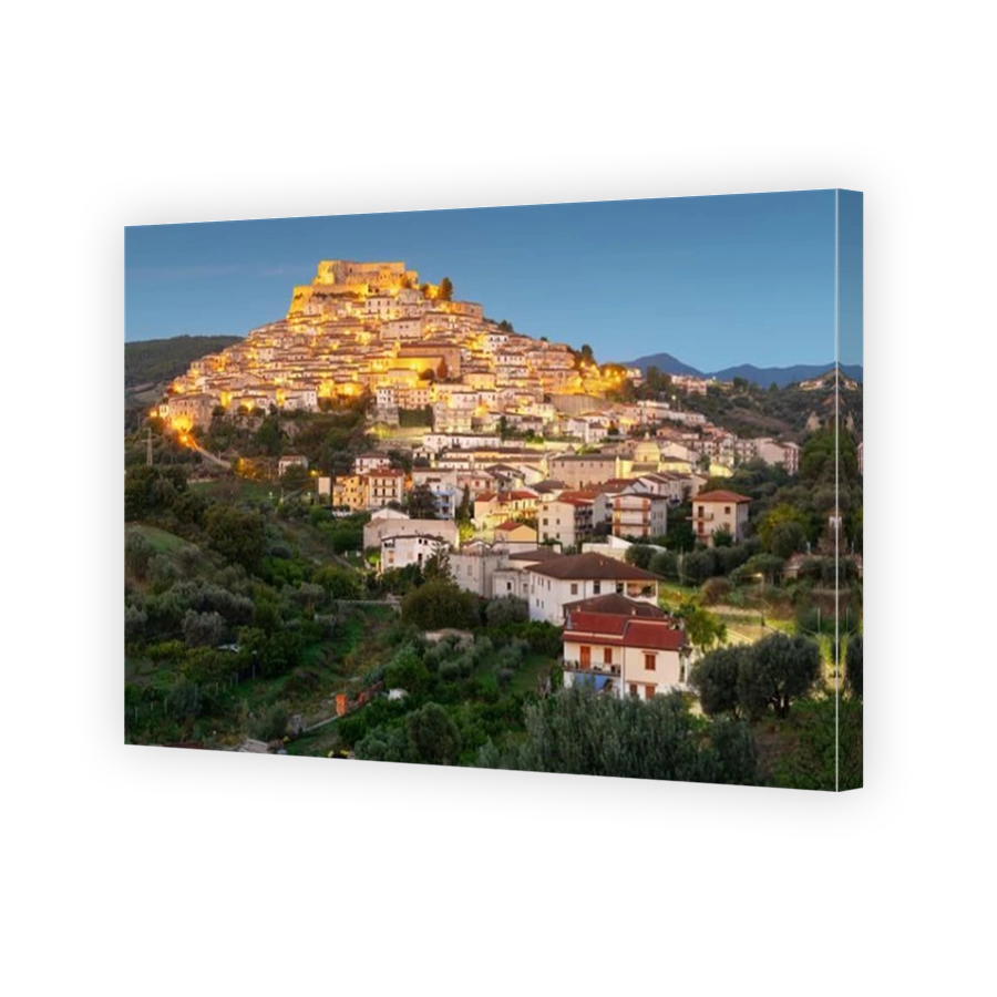 Rocca Imperiale, Italy hilltop town at night in the Calabria Region.