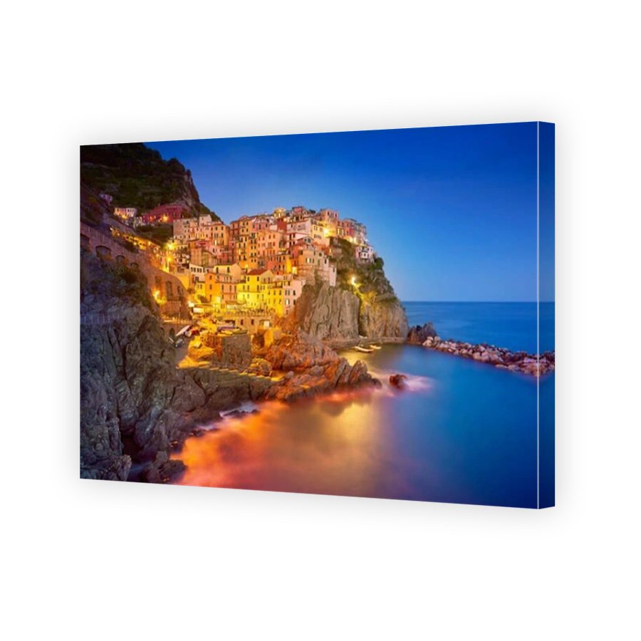 Manarola at evening night, Cinque Terre National Park, Liguria, Italy, UNESCO