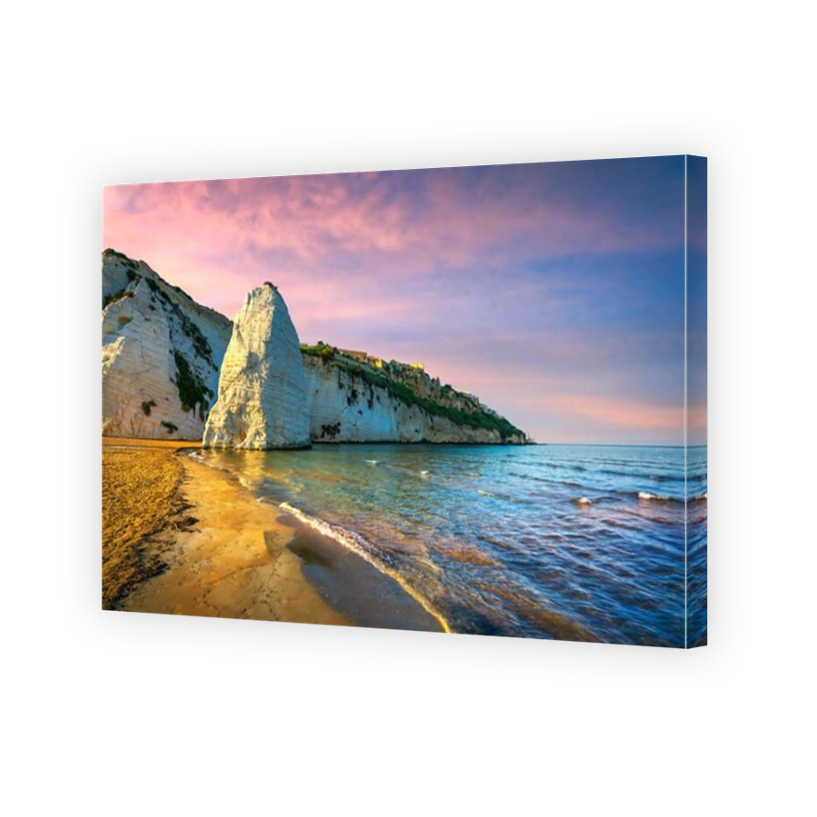 Vieste and Pizzomunno rock beach shoreline, Gargano peninsula, Apulia, southern Italy, Europe.