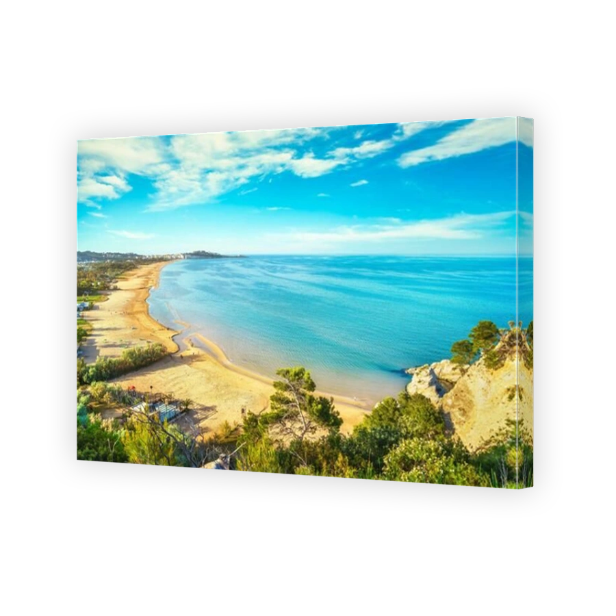 Vieste and Pizzomunno beach view, Gargano peninsula, Apulia, southern Italy, Europe.