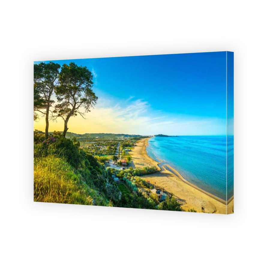 Vieste and Pizzomunno beach view, Gargano peninsula, Apulia, southern Italy, Europe.