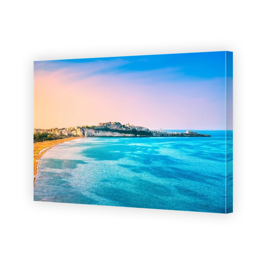 Vieste and Pizzomunno beach view, Gargano peninsula, Apulia, southern Italy, Europe.