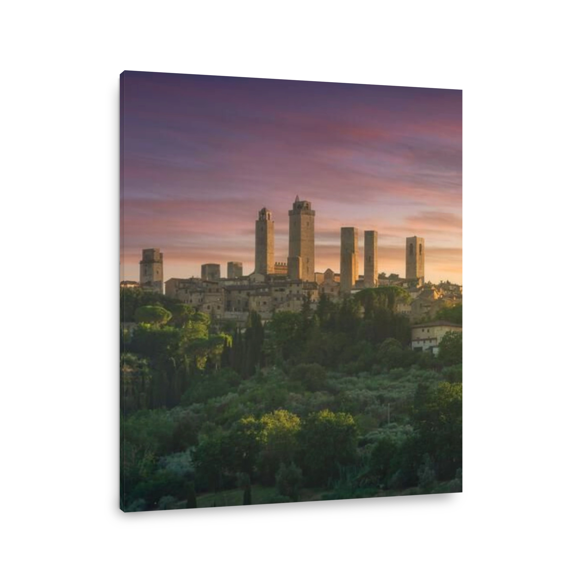 The medieval towers of the village of San Gimignano at sunset. Siena province, Tuscany region, Italy