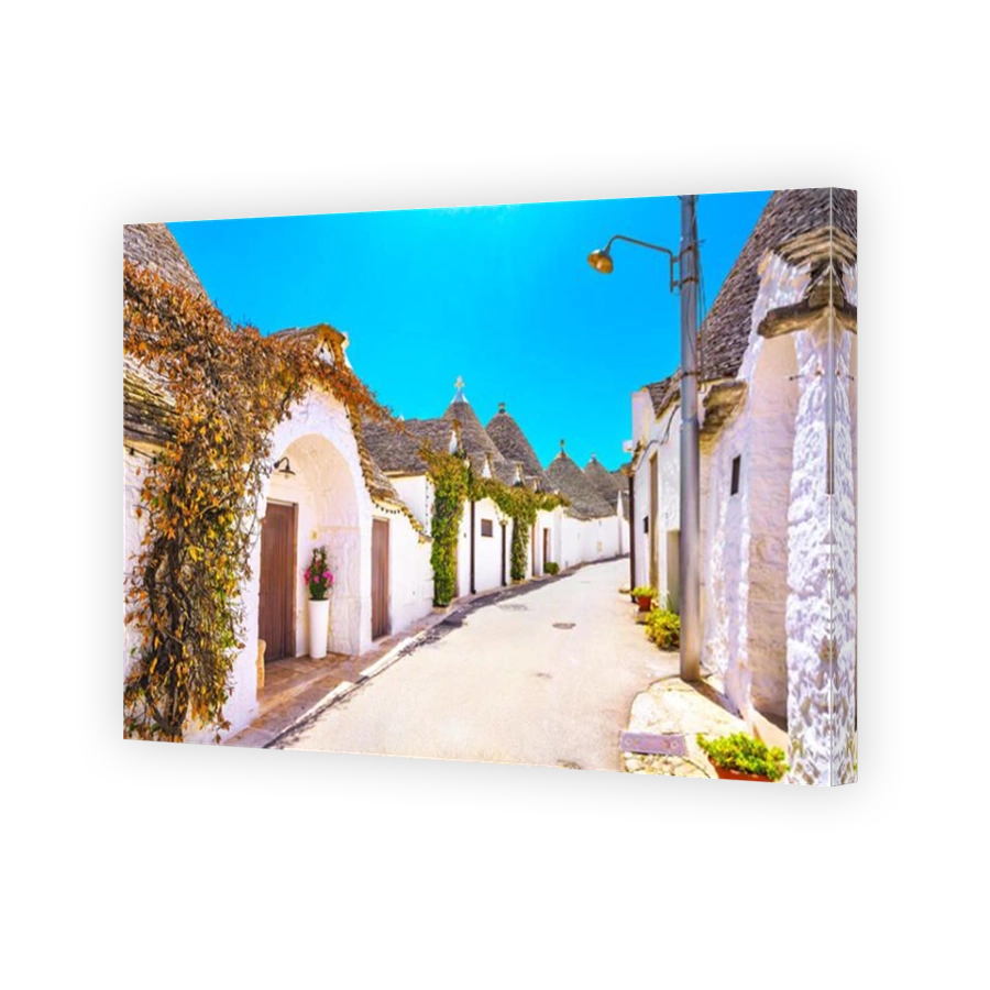 Trulli of Alberobello typical houses street view. Apulia, Italy. Europe.