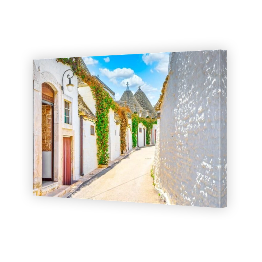 Trulli of Alberobello typical houses street view. Apulia, Italy. Europe.
