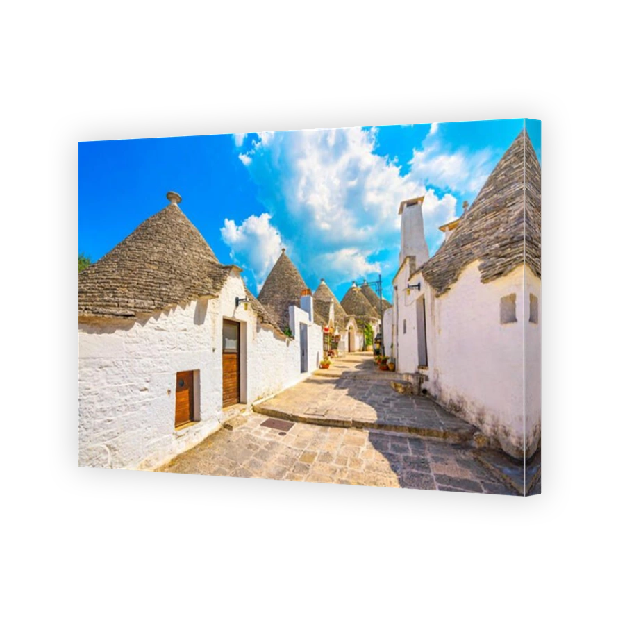 Trulli of Alberobello typical houses street view. Apulia, Italy. Europe.