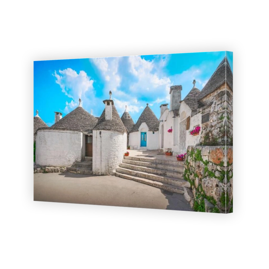 Trulli of Alberobello typical houses, street view. Apulia, Italy. Europe.