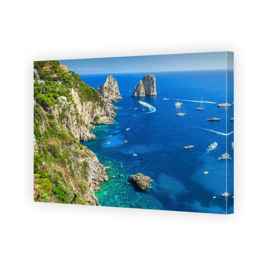 Stunning Capri island, beach and Faraglioni cliffs, Italy, Europe