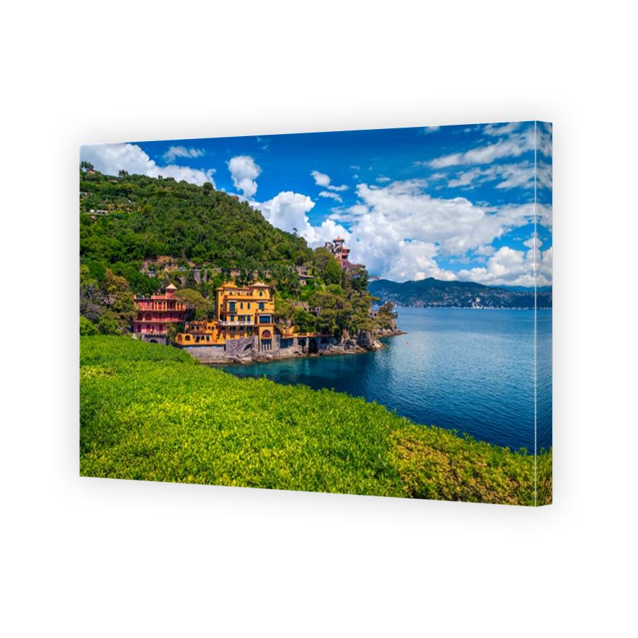Luxury homes and beautiful lagoon near Portofino resort, Liguria, Italy
