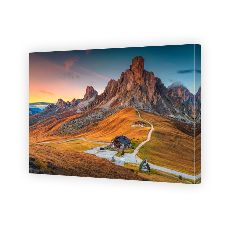 Majestic alpine pass with high peaks in background, Dolomites, Italy