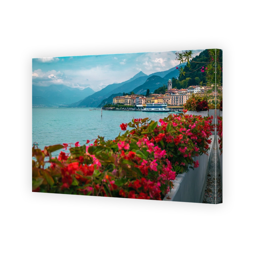 Amazing flowery shoreline of lake Como near Bellagio, Lombardy, Italy