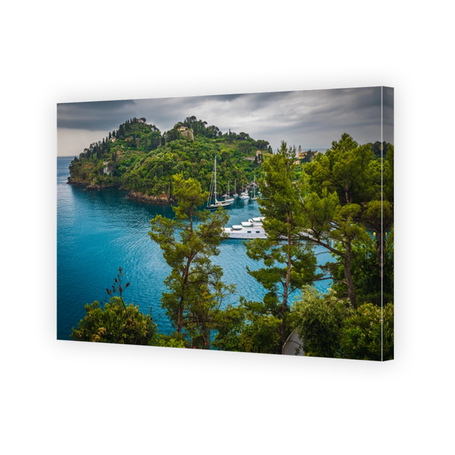 Anchored yachts in the bay of Portofino, Liguria, italy