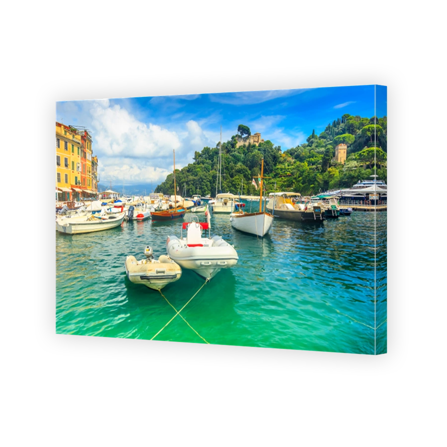 Colorful houses and boats in harbor,Portofino,Liguria,Italy,Europe
