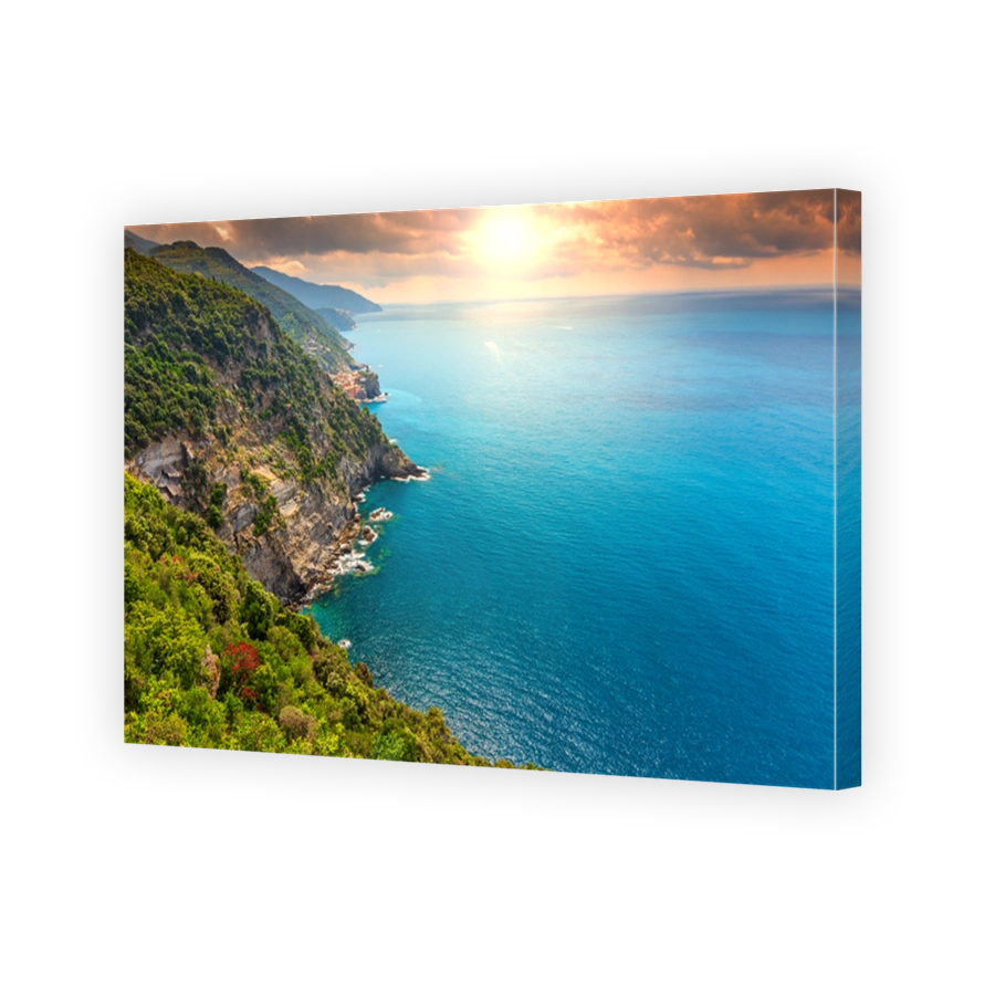 Stunning sunrise and steep coastline,Cinque Terre,Liguria,Italy,Europe