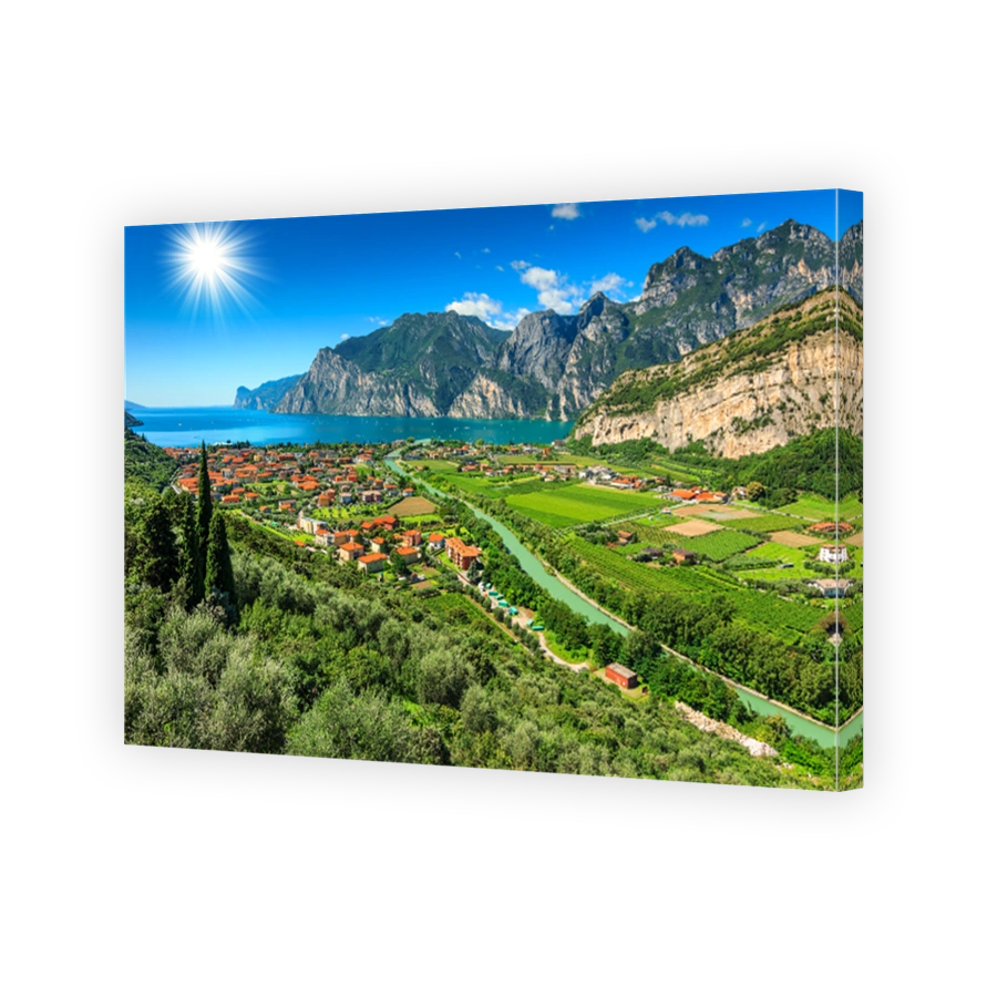 Lake Garda and Sarca river near Torbole town,Italy,Europe