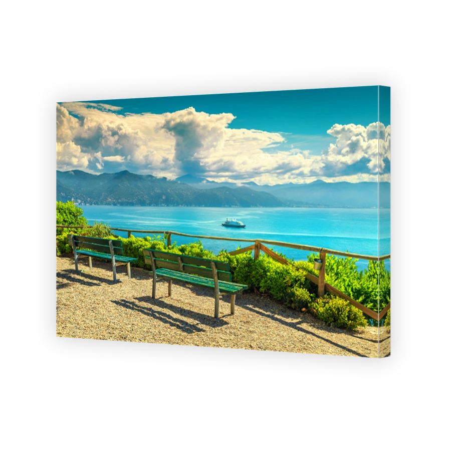 Spectacular promenade with benches and beautiful view, Portofino, Liguria, Italy
