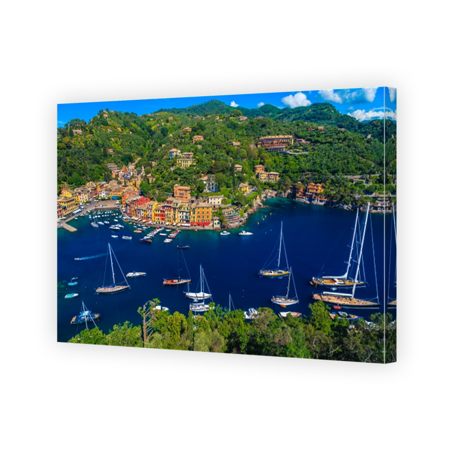 Portofino resort and harbor view from the hill, Liguria, Italy