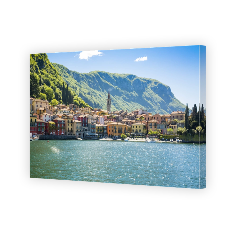 Beautiful old town harbor in Varenna city, Italy