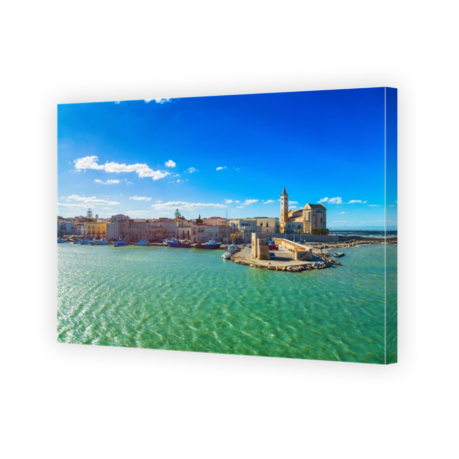 View of a nice fishing harbor and marina in Trani, region Puglia, Italy