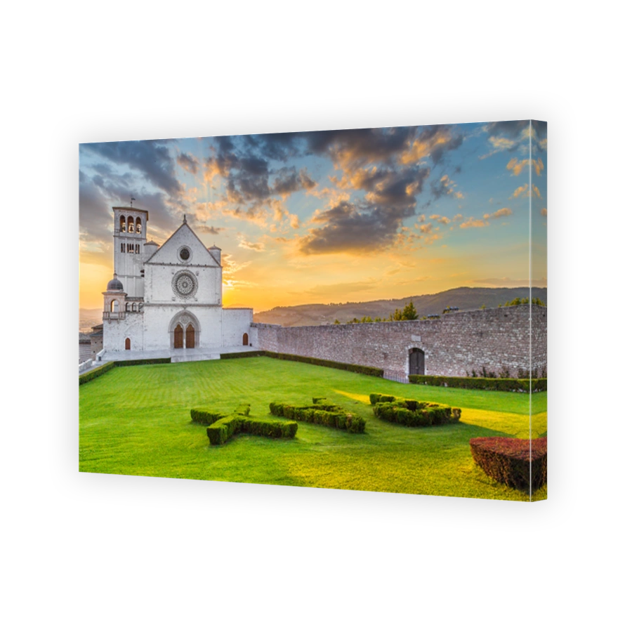 Basilica of St. Francis of Assisi at sunset, Umbria, Italy