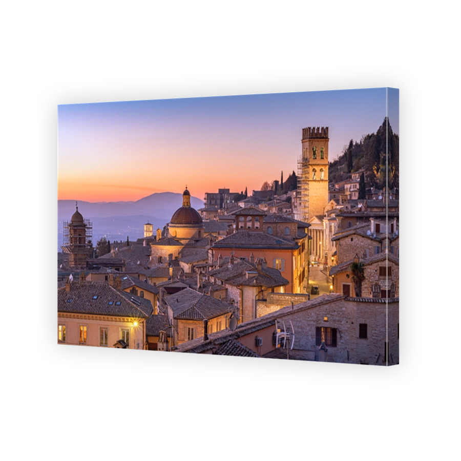 Assisi, Italy rooftop hilltop old Town at Dusk