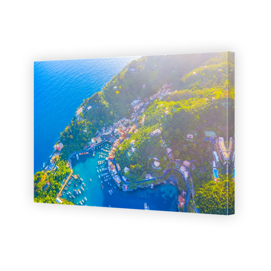 Aerial View of the Stunning Sunlit Marina in Portofino, Italy