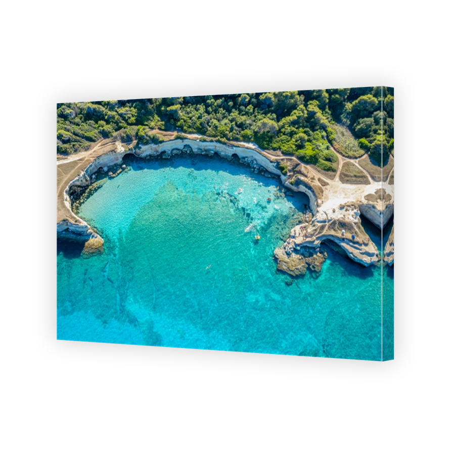 Aerial view of Spiaggia della Punticeddha near Torre Sant Andrea, Italy