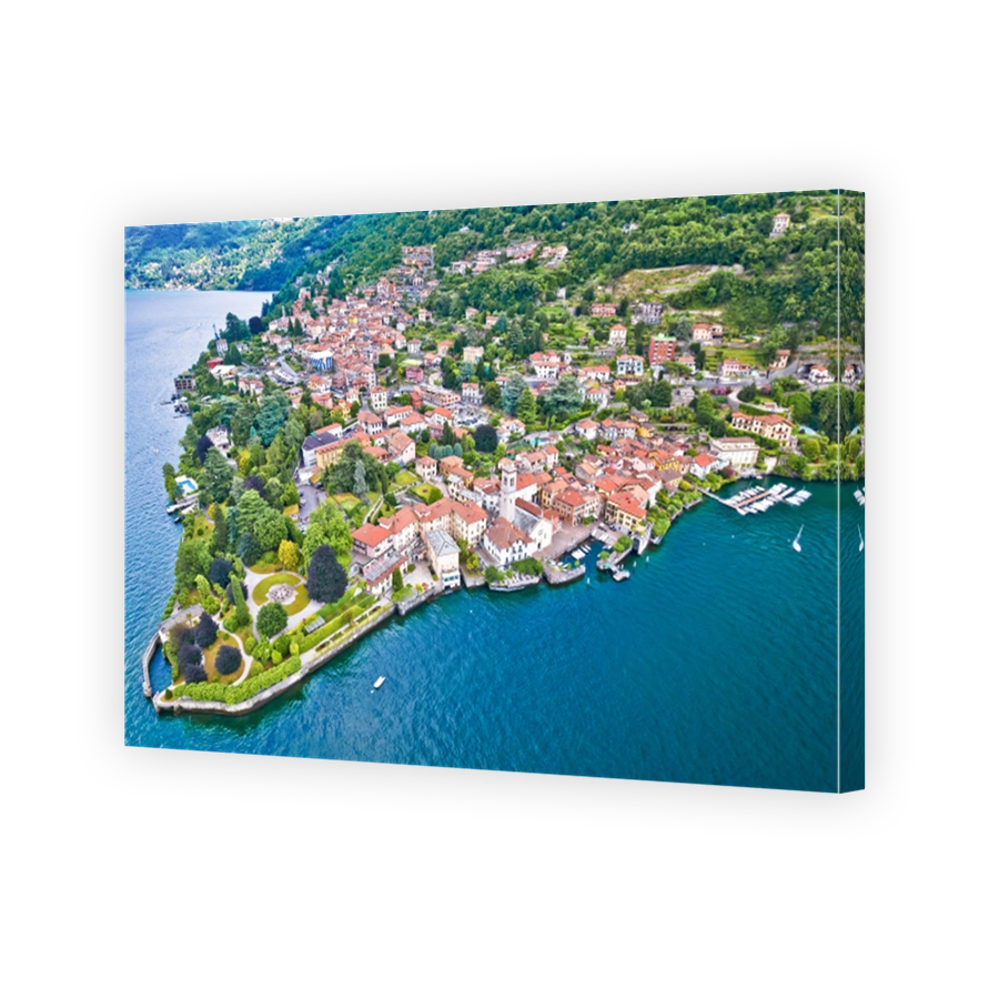 Town of Torno on Como lake aerial view,