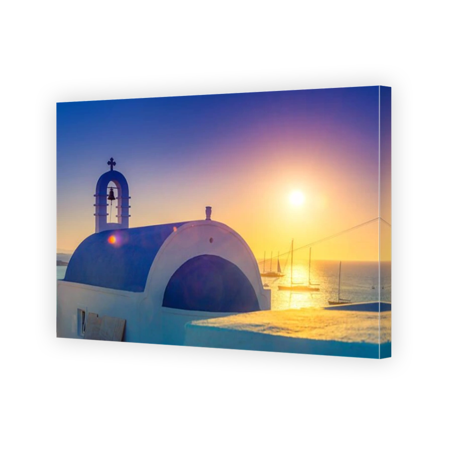 Mykonos sunset with boats at evening, Cyclades islands, Greece