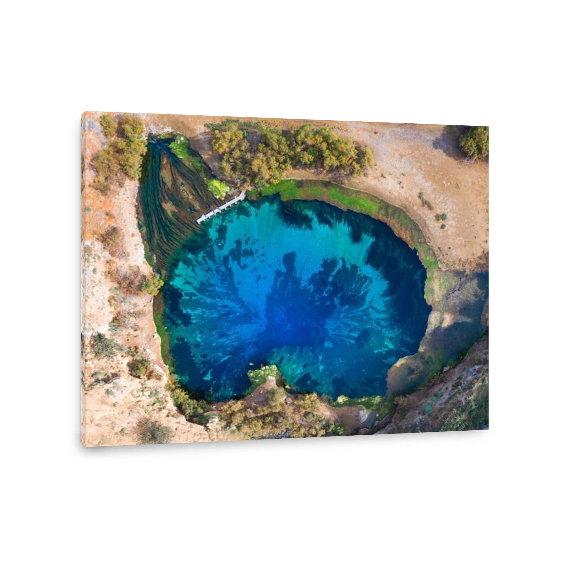 Aerial view of lake almyros in Heraklion, Crete, Greece.