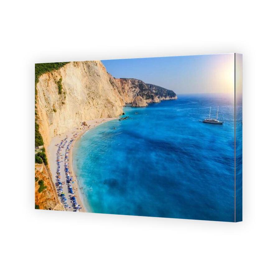 Aerial view of the famous beach of Porto Katsiki on the island of Lefkada in the Ionian Sea in Greece