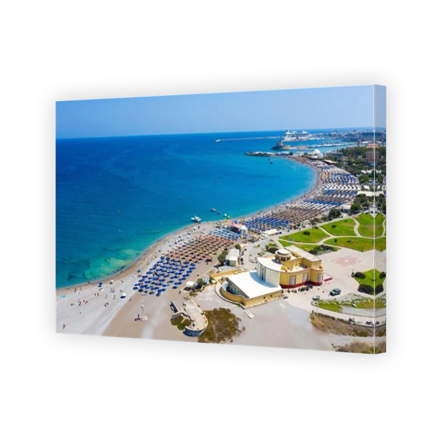 Aerial view of Elli beach on Rhodes island, Dodecanese, Greece, Europe