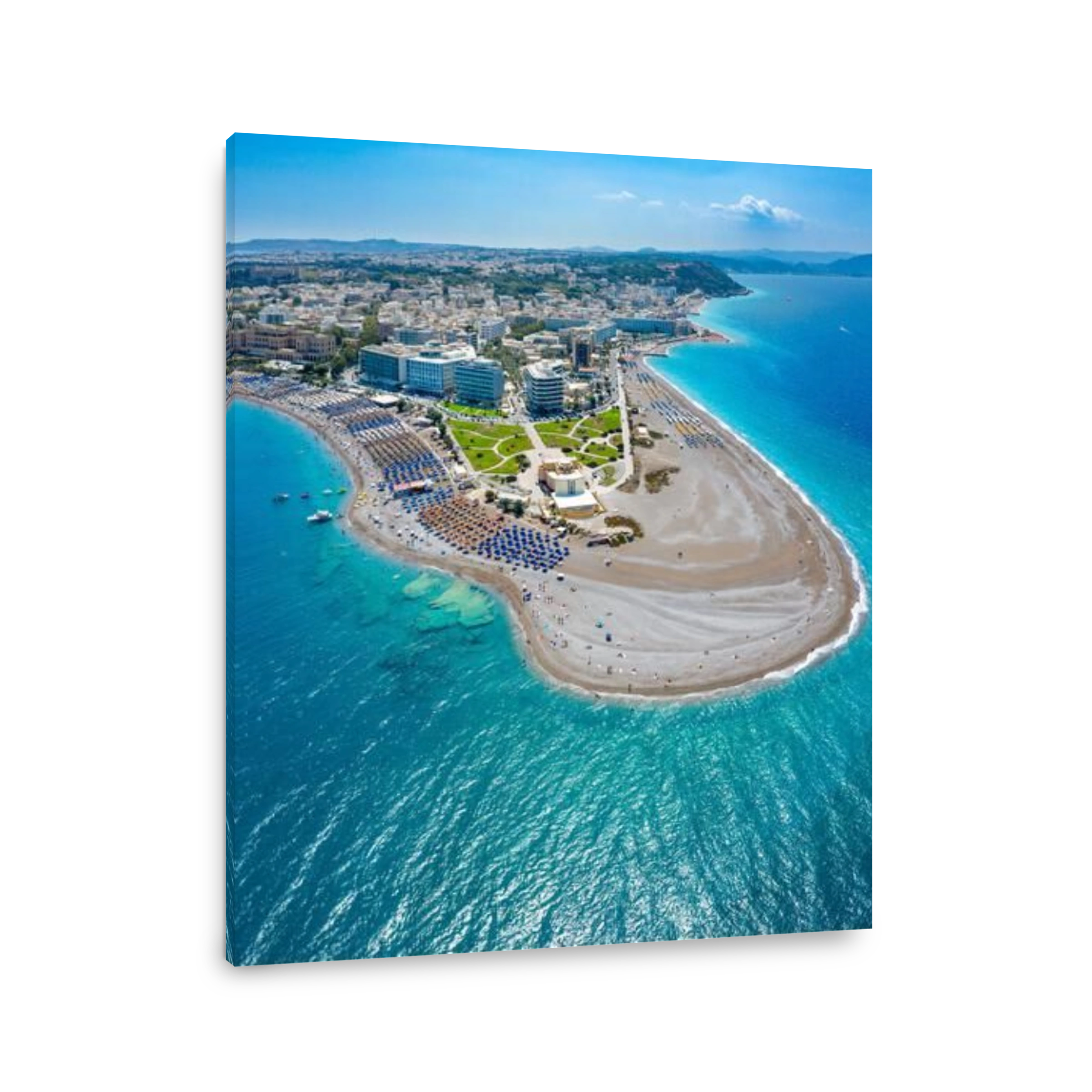 Aerial view of Elli beach on Rhodes island, Dodecanese, Greece, Europe