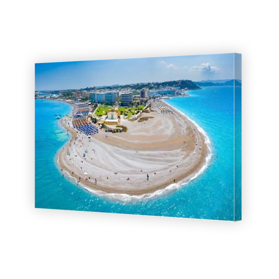Aerial view of Elli beach on Rhodes island, Dodecanese, Greece, Europe
