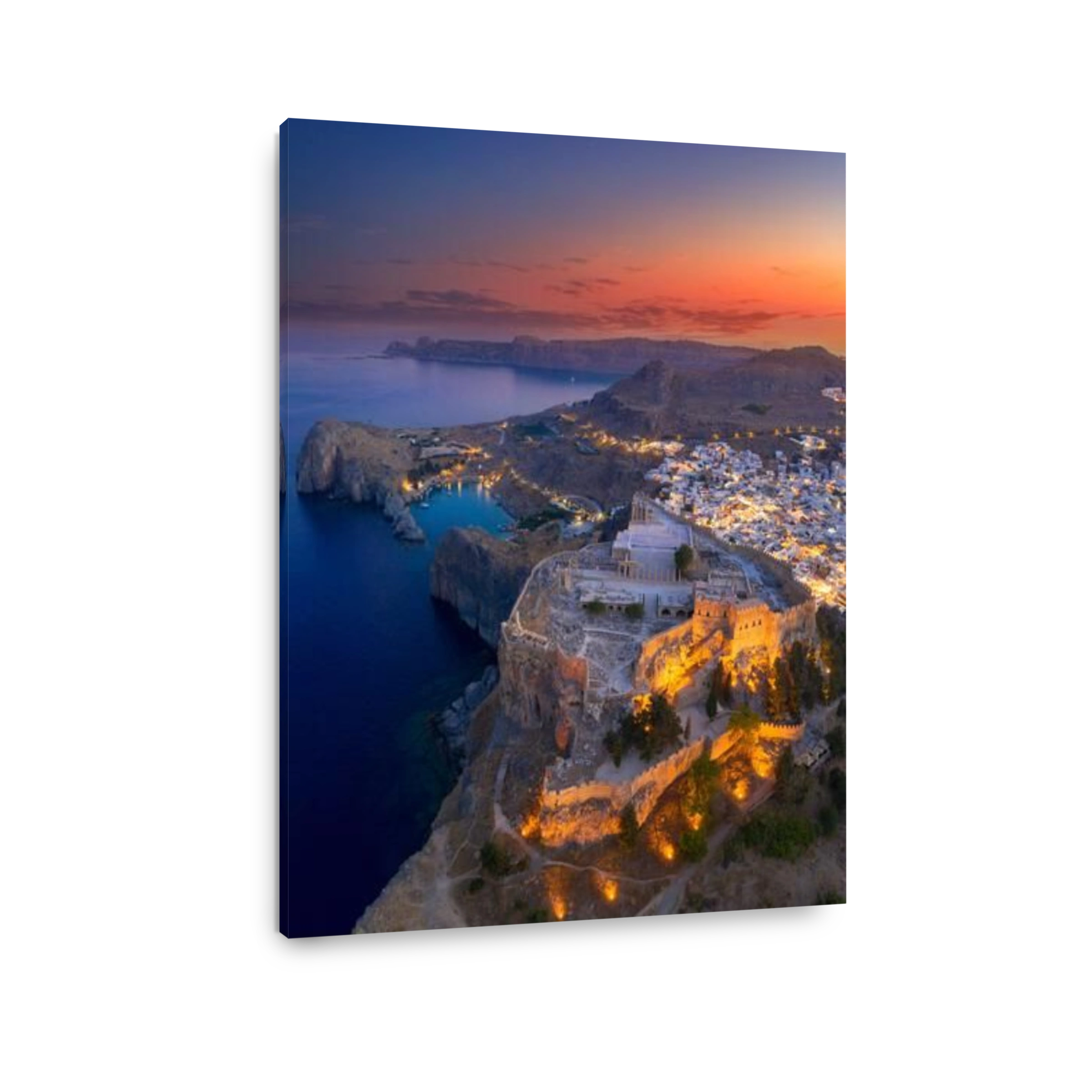 Panoramic view of Lindos village and Acropolis, Rhodes, Greece