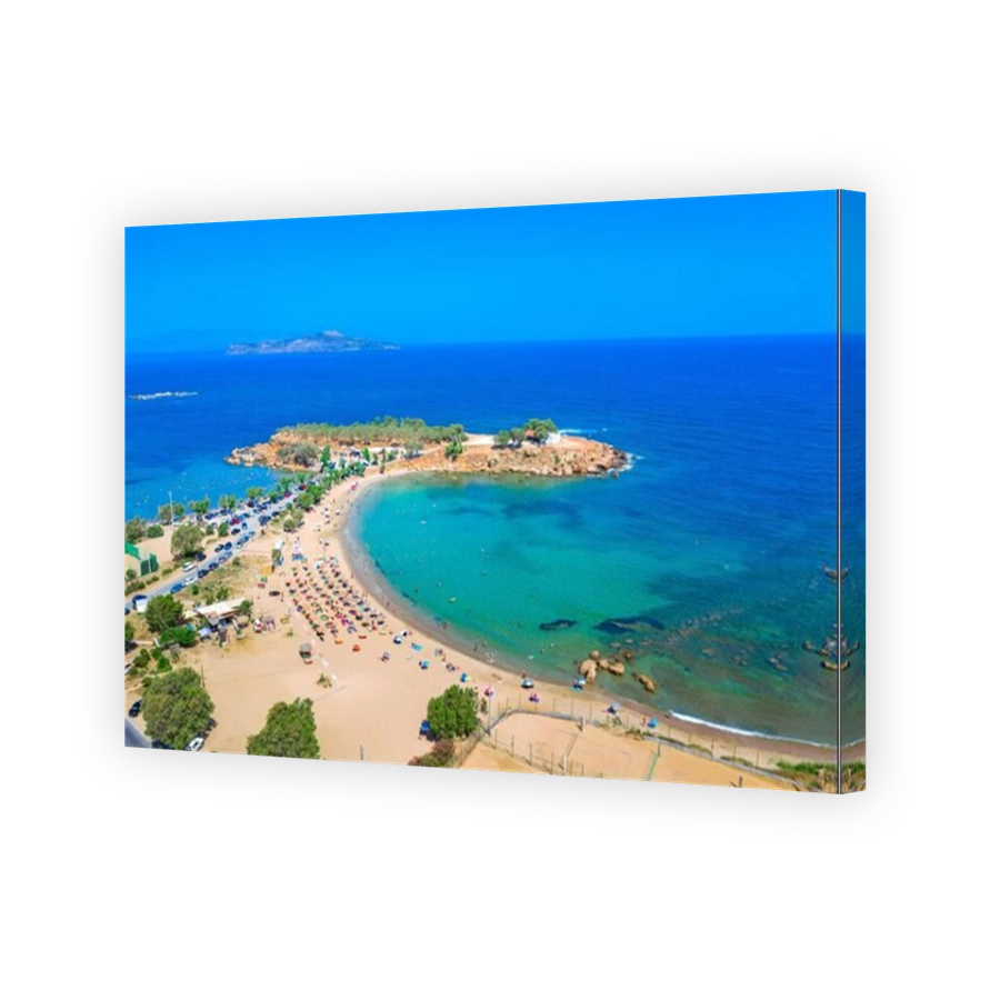 Aerial view of famous beach Agioi Apostoloi, Chania, Crete, Greece.