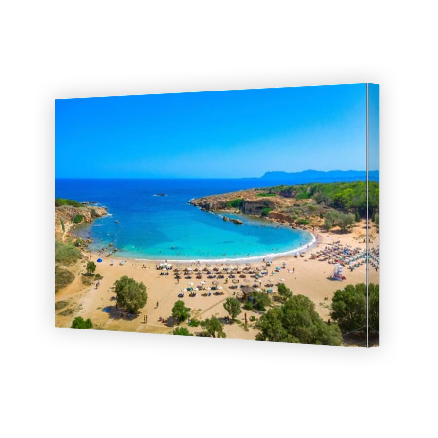 Aerial view of famous beach Agioi Apostoloi, Chania, Crete, Greece.