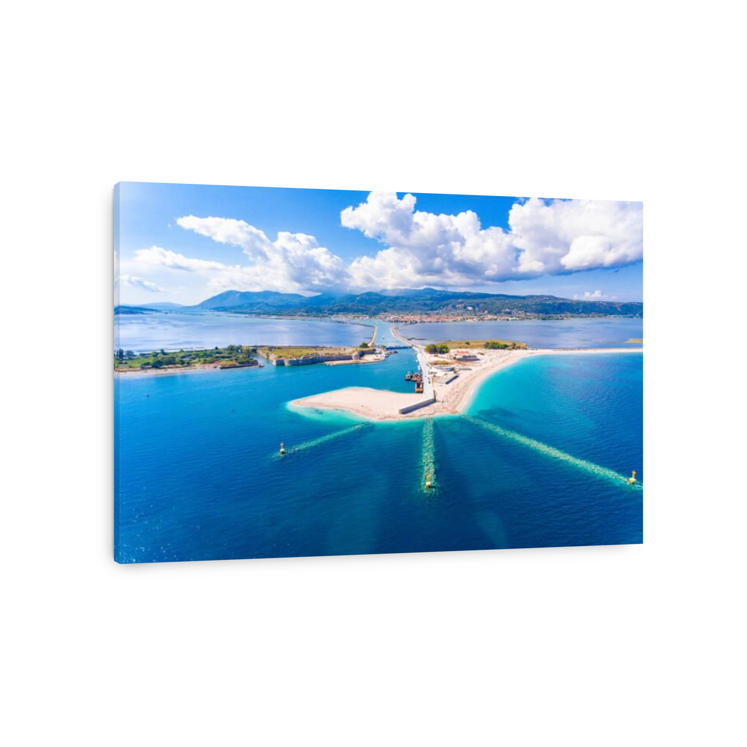 Lefkada Town and Beach birds eye view in Lefkada Island Greece