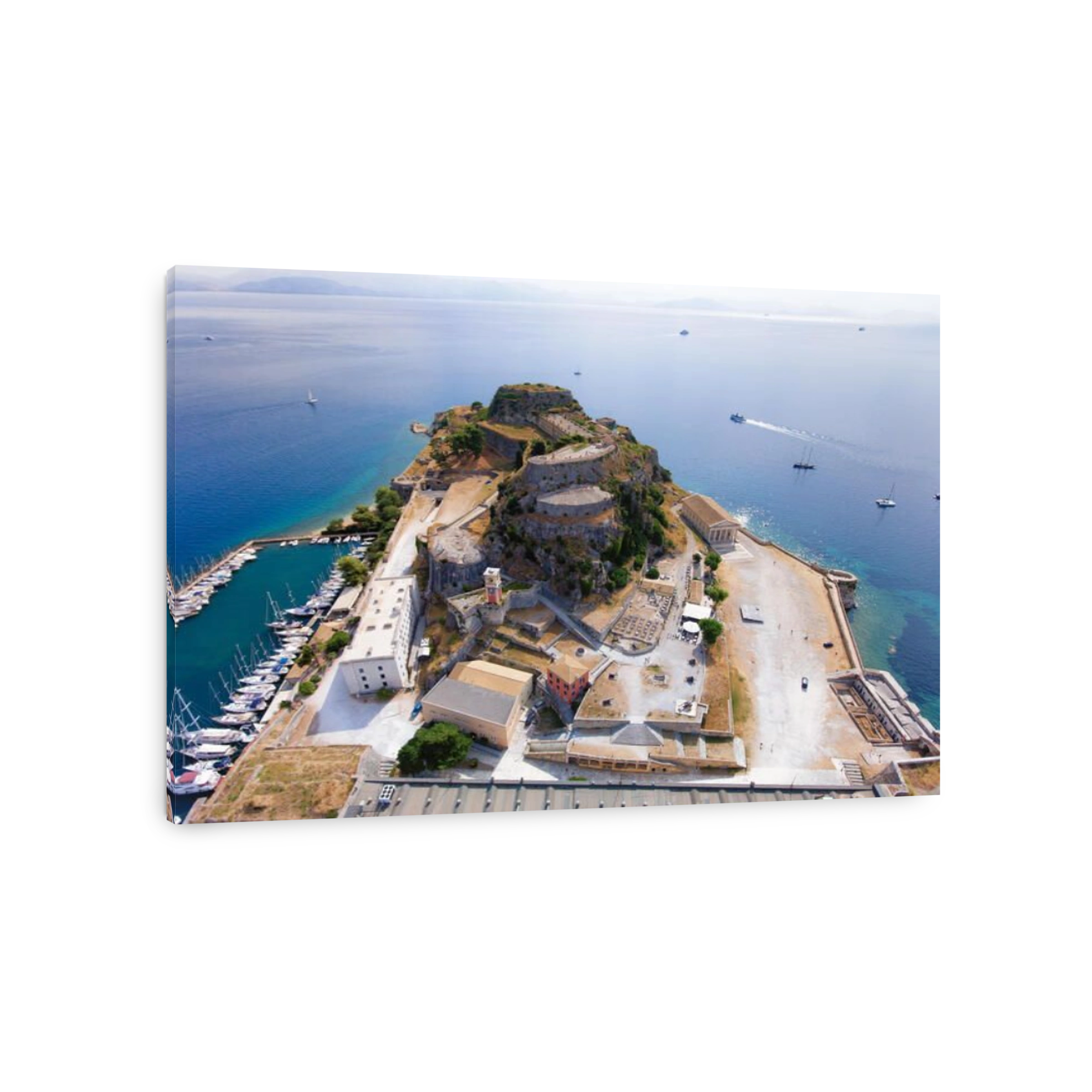 Corfu old fortress aerial view. The old venetian fortress near the capital of Kerkyra Island, now an important tourist attraction.